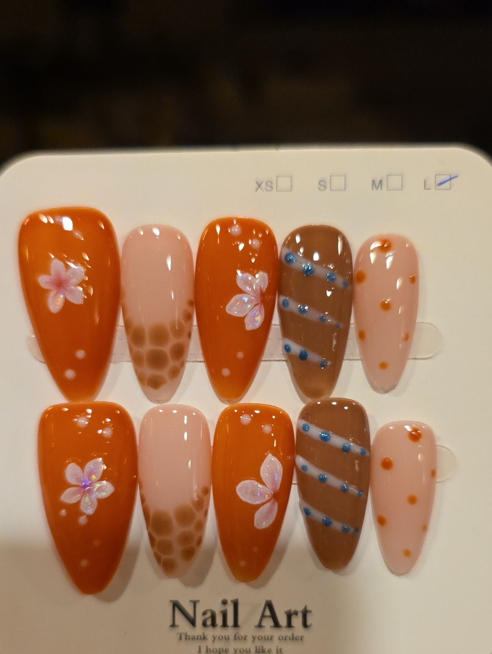 Hand-Painted Floral & Dot Press-On Nail Set Size Large